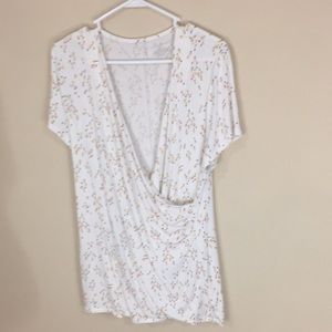 Lane Bryant White Mini Floral Faux Wrap Crossover Top Size 14/16